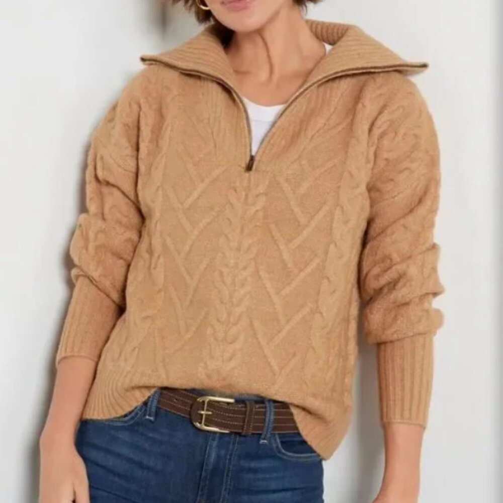 John + Jenn Leia Quarter-Zip Cable Knit Pullover Sweater - Womens XS